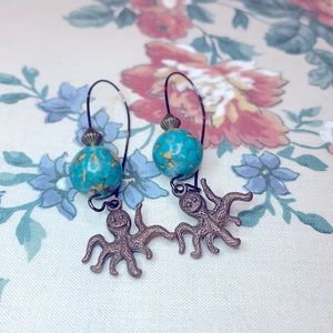 New Copper and beaded octopus earrings 2 inches drop